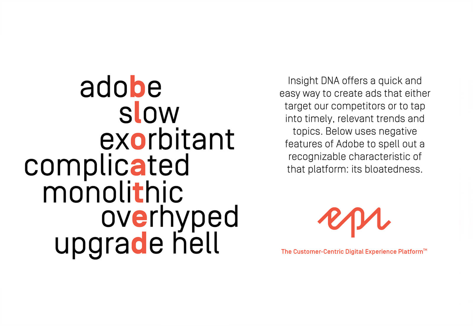 An Episerver advert featuring black and orange text