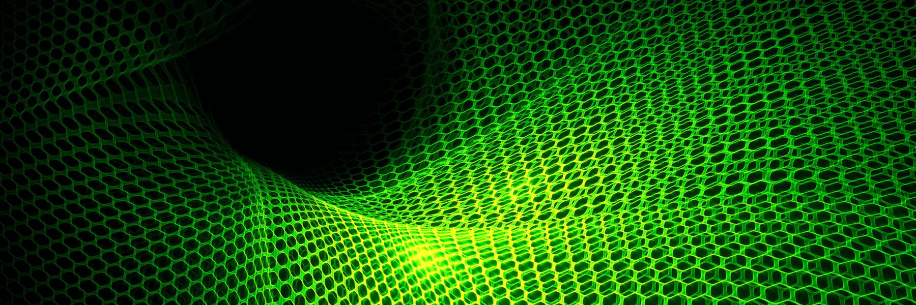 Electric green wave graphic with tiny hexagons