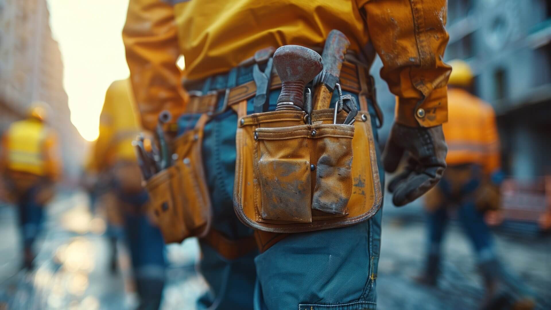 Image of construction worker carrying tools.