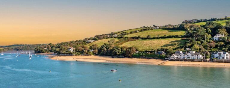A Englis seaside landscape with a beautiful sunset and clifftops